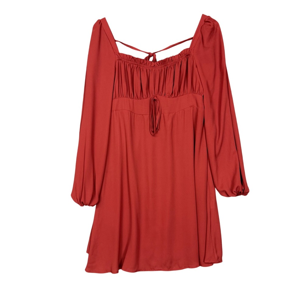 Shein Womens Dress Small‎ Red Mini Long Sleeve Smocked Babydoll Milkmaid Boho
